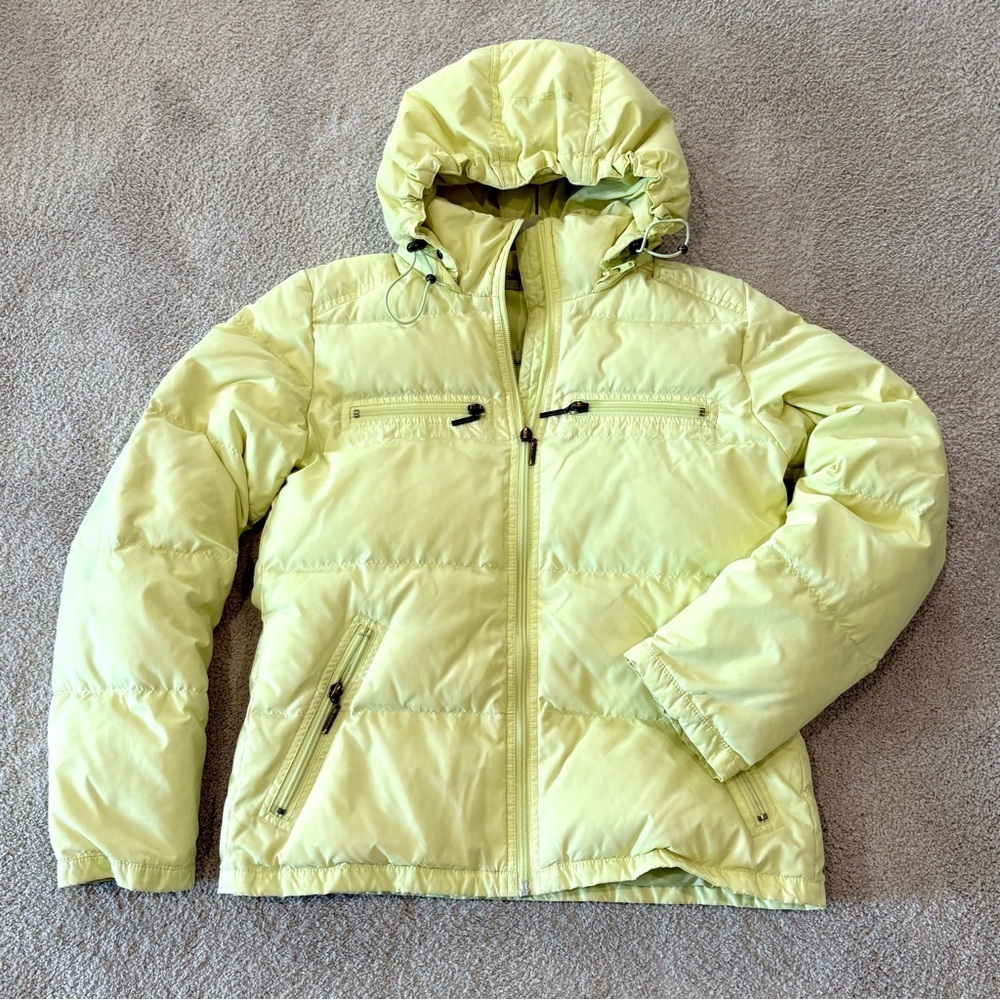 People Women Winter Puffer Ski Jacket Lime Yellow Fit XXS/XS Hood Pocket